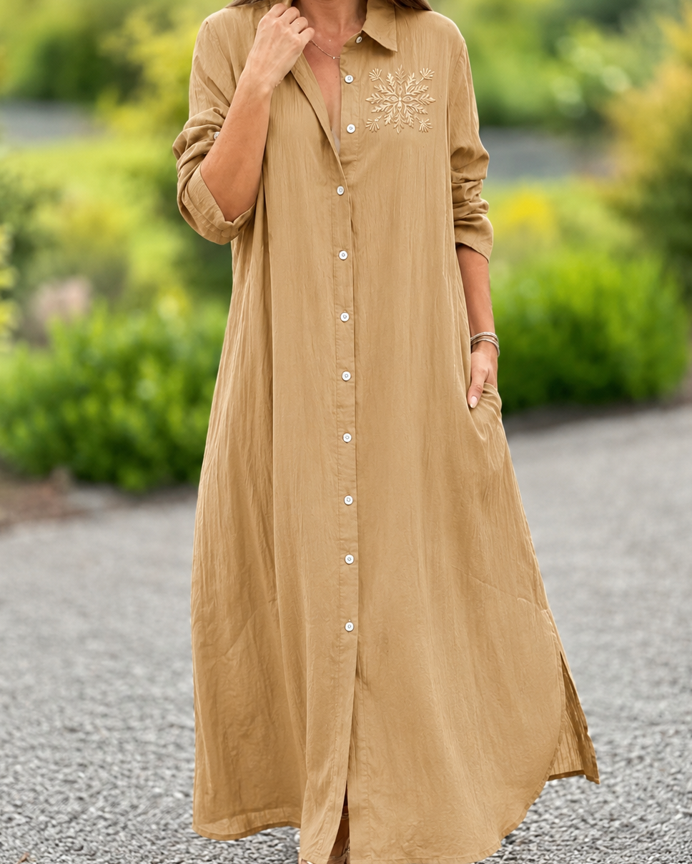 Embroidered Maxi Shirt Dress