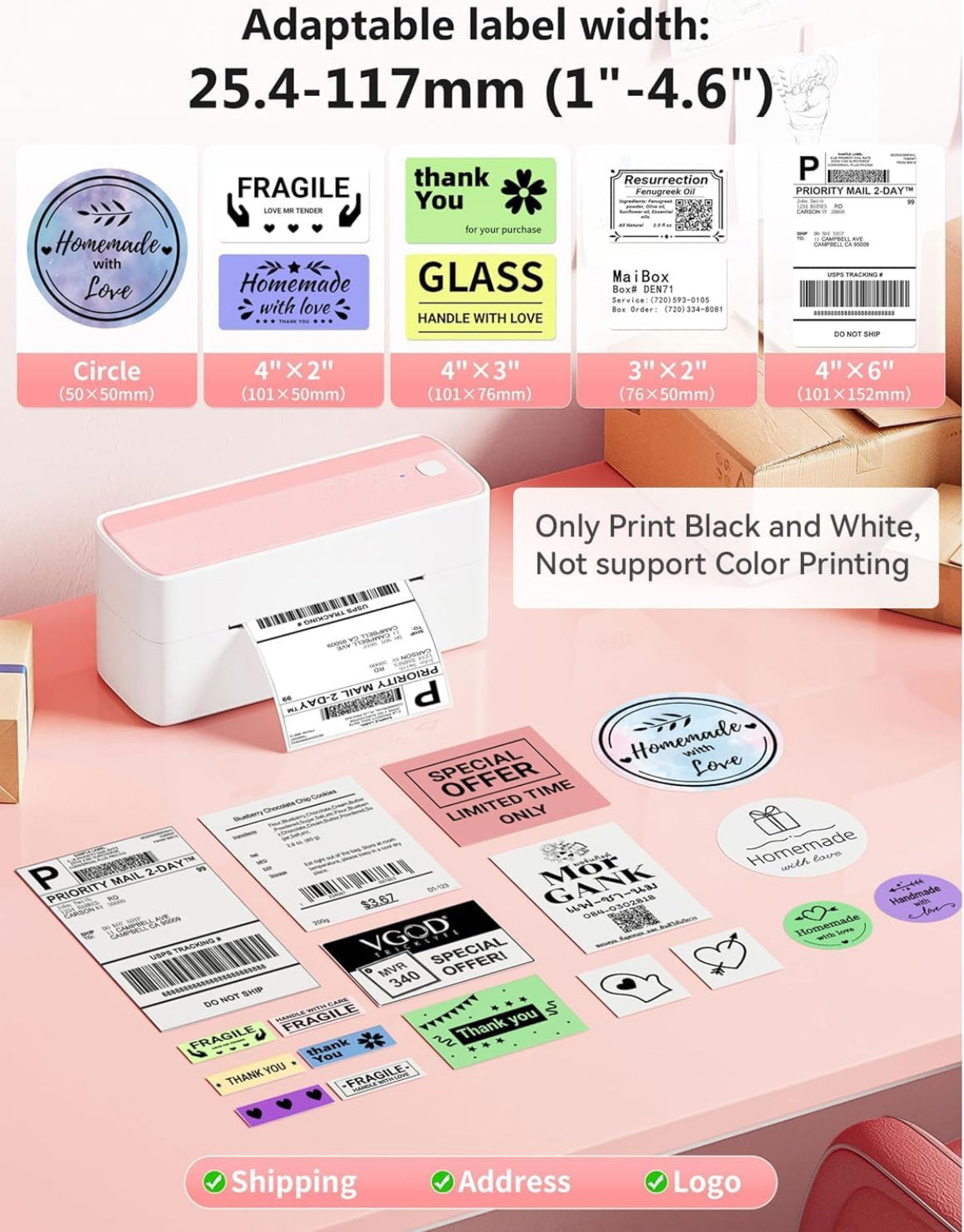 Phomemo 241BT Bluetooth Thermal Label Printer – Pink