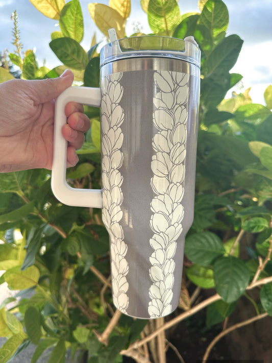 40oz Pikake Grey Tumbler