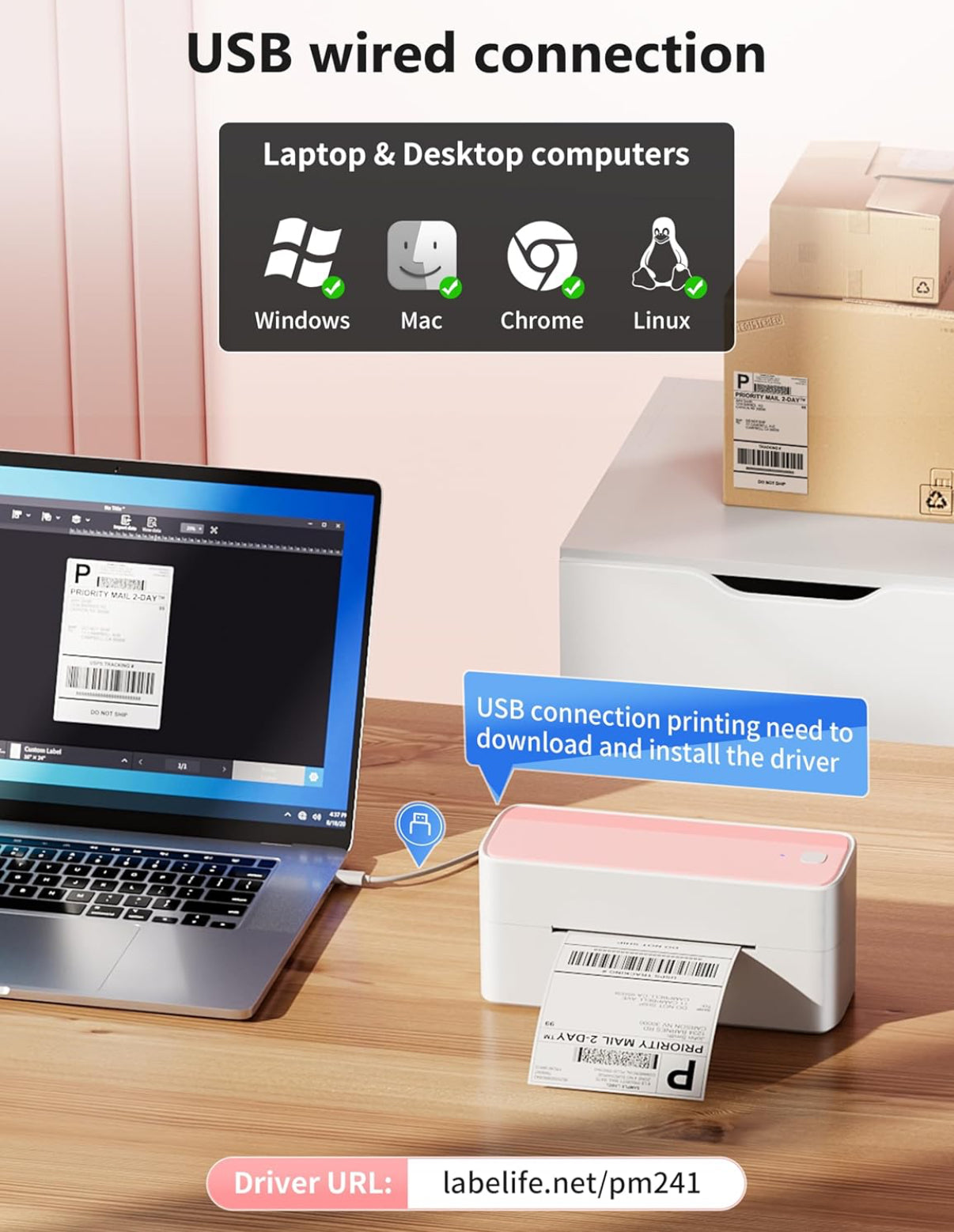 Phomemo 241BT Bluetooth Thermal Label Printer – Pink